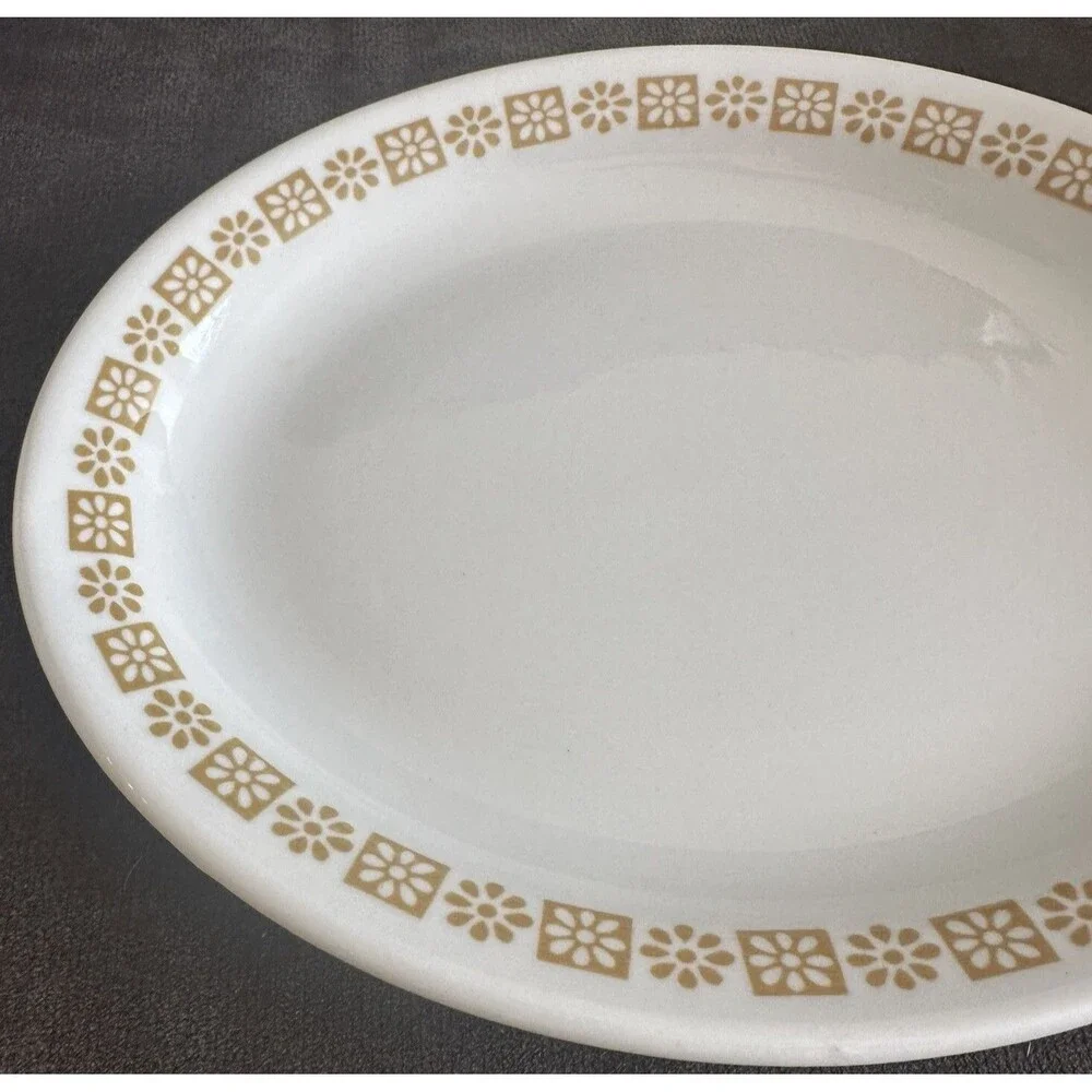 Vintage Shenango China Restaurant Ware Oval Plate Gold Daisy Floral Rim 9.5”